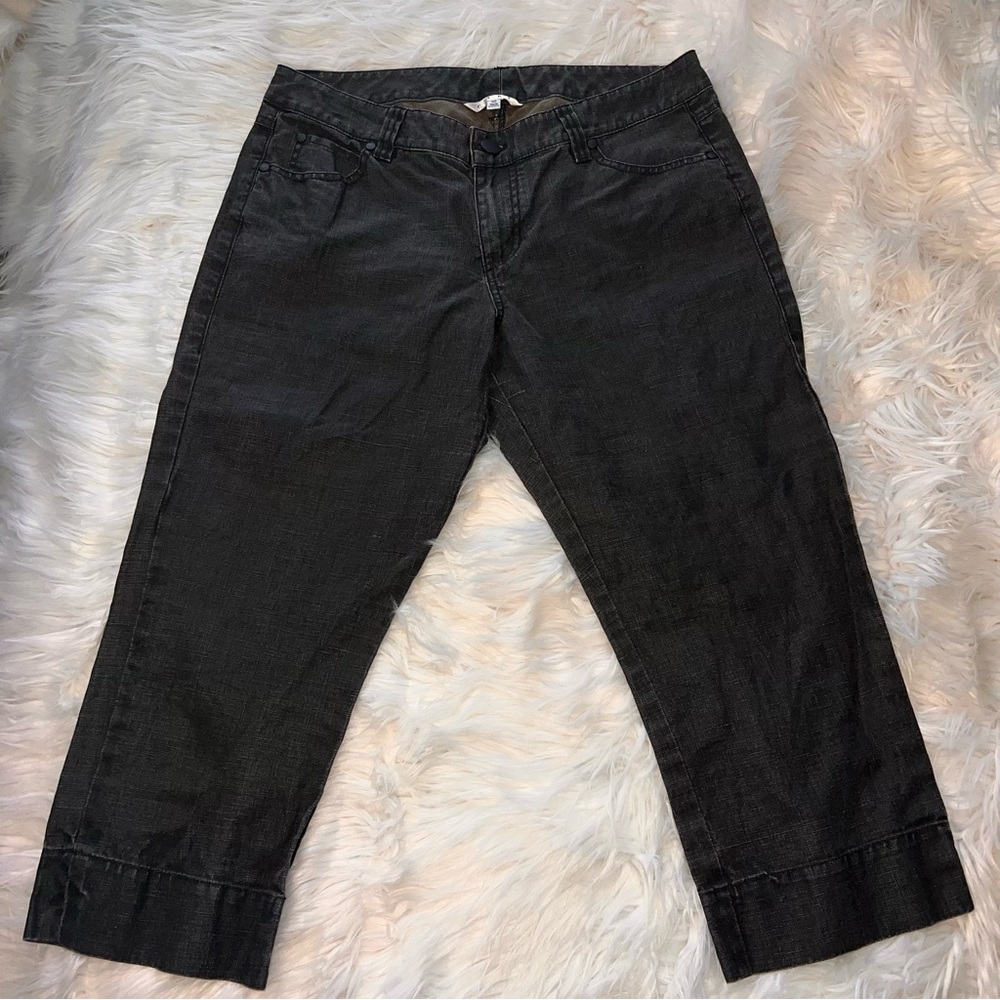 Cabi Gray Linen Blend Stylish Black Cropped Capri Summer Pants 10